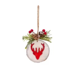 FEERIC LIGHTS AND CHRISTMAS Guirlande Et Boule De Sapin^ Sujet De Noël A Suspendre Rondin De Bois 9 Cm Avec Branche Baie