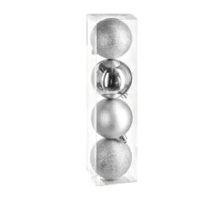 FEERIC LIGHTS AND CHRISTMAS Guirlande Et Boule De Sapin^ Déco De Sapin Lot De 4 Boules De Noël D 8 Cm - Argent