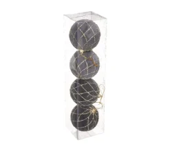 FEERIC LIGHTS AND CHRISTMAS Guirlande Et Boule De Sapin^ Déco De Sapin Lot De 4 Boules De Noël D 8 Cm En Velours Gris Avec Filet Or