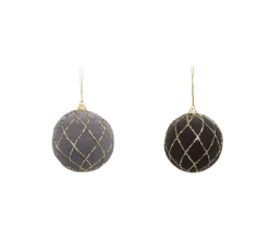 FEERIC LIGHTS AND CHRISTMAS Guirlande Et Boule De Sapin^ Déco De Sapin Lot De 4 Boules De Noël D 8 Cm En Velours Gris Avec Filet Or