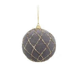 FEERIC LIGHTS AND CHRISTMAS Guirlande Et Boule De Sapin^ Déco De Sapin Lot De 4 Boules De Noël D 8 Cm En Velours Gris Avec Filet Or