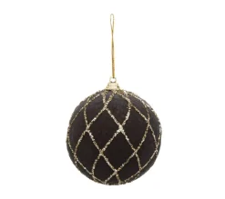 FEERIC LIGHTS AND CHRISTMAS Guirlande Et Boule De Sapin^ Déco De Sapin Lot De 4 Boules De Noël D 8 Cm En Velours Gris Avec Filet Or