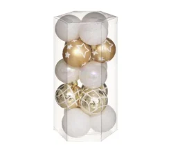 FEERIC LIGHTS AND CHRISTMAS Guirlande Et Boule De Sapin^ Déco De Sapin Lot De 15 Boules De Noël D 5 Cm - Or Et Blanc