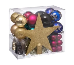 FEERIC LIGHTS AND CHRISTMAS Guirlande Et Boule De Sapin^ Kit Décoration Pour Sapin De Noël - 44 Pieces - Dore, Rose, Noir Et Bleu