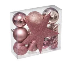 FEERIC LIGHTS AND CHRISTMAS Guirlande Et Boule De Sapin^ Déco De Sapin De Noël Kit De 18 Pieces Boules Et Cimier - Nuance De Rose
