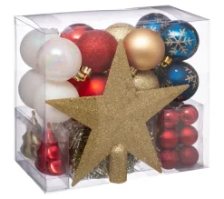 FEERIC LIGHTS AND CHRISTMAS Guirlande Et Boule De Sapin^ Déco De Sapin De Noël Kit 44 Pieces, Boule, Guirlande Et Cimier - Rouge Et Bleu