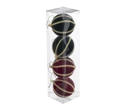 FEERIC LIGHTS AND CHRISTMAS Guirlande Et Boule De Sapin^ Déco De Sapin Lot De 4 Boules De Noël D 8 Cm Rouge Et Vert Avec Galon Or