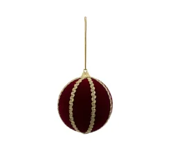 FEERIC LIGHTS AND CHRISTMAS Guirlande Et Boule De Sapin^ Déco De Sapin Lot De 4 Boules De Noël D 8 Cm Rouge Et Vert Avec Galon Or