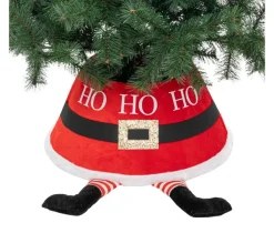 FEERIC LIGHTS AND CHRISTMAS Sapin Et Accessoire^ Cache Pied De Sapin Rouge Et Blanc Avec Pied Du Pere Noël 56 X 25 X H 32 Cm