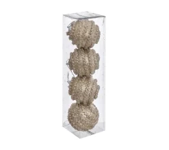 FEERIC LIGHTS AND CHRISTMAS Guirlande Et Boule De Sapin^ Déco De Sapin Lot De 4 Boules De Noël D 8 Cm Effet Maille - Or