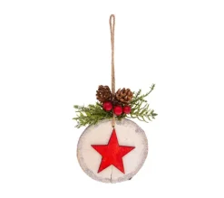 FEERIC LIGHTS AND CHRISTMAS Guirlande Et Boule De Sapin^ Sujet De Noël A Suspendre Rondin De Bois 9 Cm Avec Branche Baie