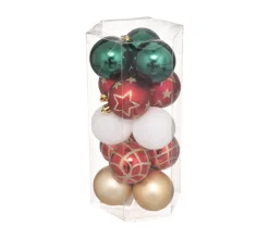 FEERIC LIGHTS AND CHRISTMAS Guirlande Et Boule De Sapin^ Déco De Sapin Lot De 15 Boules De Noël D 5 Cm - Vert Rouge Et Or
