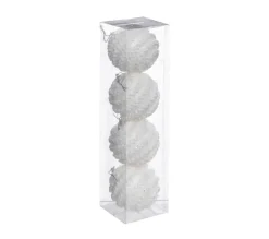 FEERIC LIGHTS AND CHRISTMAS Guirlande Et Boule De Sapin^ Déco De Sapin Lot De 4 Boules De Noël D 8 Cm Effet Maille - Blanc