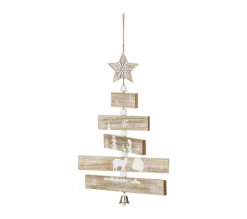 FEERIC LIGHTS AND CHRISTMAS Guirlande Et Boule De Sapin^ Déco De Noël En Bois Imprime Avec Clochette H 45 Cm