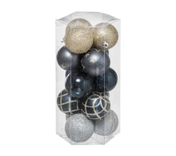 FEERIC LIGHTS AND CHRISTMAS Guirlande Et Boule De Sapin^ Déco De Sapin Lot De 15 Boules De Noël D 5 Cm - Champagne Bleu Et Argent