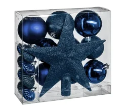 FEERIC LIGHTS AND CHRISTMAS Guirlande Et Boule De Sapin^ Déco De Sapin De Noël Kit De 18 Pieces Boules Et Cimier - Bleu