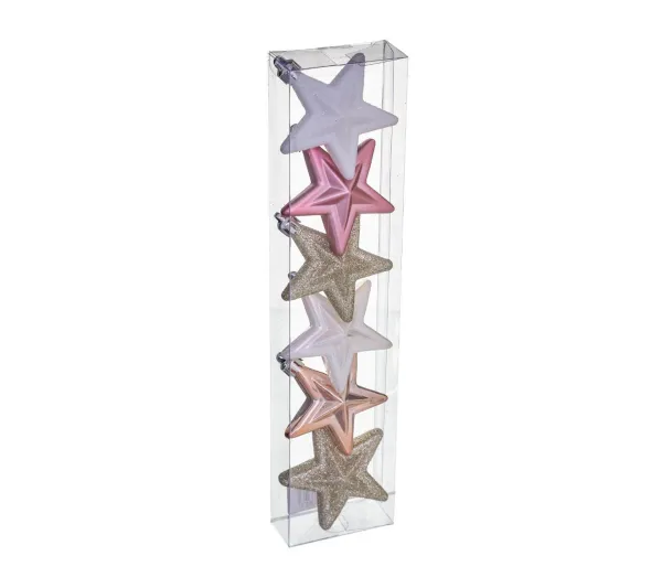 FEERIC LIGHTS AND CHRISTMAS Guirlande Et Boule De Sapin^ Déco De Sapin Lot De 6 Toiles D 6 Cm - Rose Et Dore