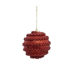FEERIC LIGHTS AND CHRISTMAS Guirlande Et Boule De Sapin^ Déco De Sapin Lot De 4 Boules De Noël D 8 Cm Effet Maille - Rouge