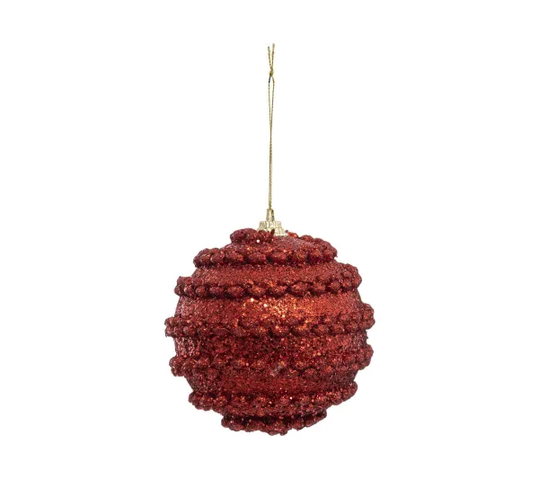 FEERIC LIGHTS AND CHRISTMAS Guirlande Et Boule De Sapin^ Déco De Sapin Lot De 4 Boules De Noël D 8 Cm Effet Maille - Rouge