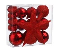 FEERIC LIGHTS AND CHRISTMAS Guirlande Et Boule De Sapin^ Déco De Sapin De Noël Kit De 18 Pieces Boules Et Cimier - Rouge