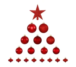 FEERIC LIGHTS AND CHRISTMAS Guirlande Et Boule De Sapin^ Déco De Sapin De Noël Kit De 18 Pieces Boules Et Cimier - Rouge