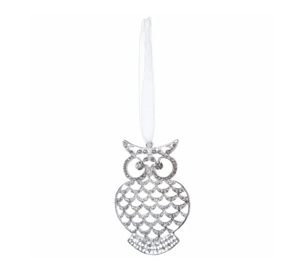 FEERIC LIGHTS AND CHRISTMAS Guirlande Et Boule De Sapin^ Sujet De Noël A Suspendre Hibou En Metal Ajoure Et Strass H 8 Cm