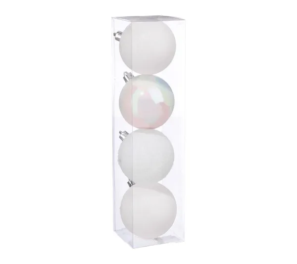 FEERIC LIGHTS AND CHRISTMAS Guirlande Et Boule De Sapin^ Déco De Sapin Lot De 4 Boules De Noël D 8 Cm - Blanc
