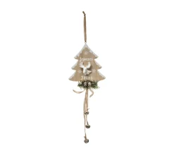 FEERIC LIGHTS AND CHRISTMAS Guirlande Et Boule De Sapin^ Sujet De Noël A Suspendre Forme En Bois Avec Grelots H 50 Cm