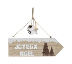 Flash Sale FEERIC LIGHTS AND CHRISTMAS Déco De Noël Pancarte Joyeux Noël En Bois Avec Déco A Suspendre L 29 Cm