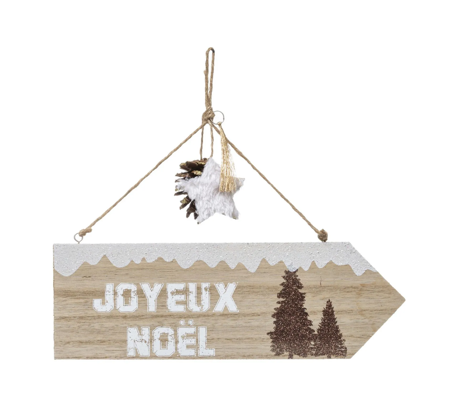 Flash Sale FEERIC LIGHTS AND CHRISTMAS Déco De Noël Pancarte Joyeux Noël En Bois Avec Déco A Suspendre L 29 Cm