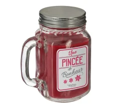 Cheap FEERIC LIGHTS AND CHRISTMAS Bougie Dans Chope En Verre Imprime Avec Couvercle Metal Retro H 13,5 Cm