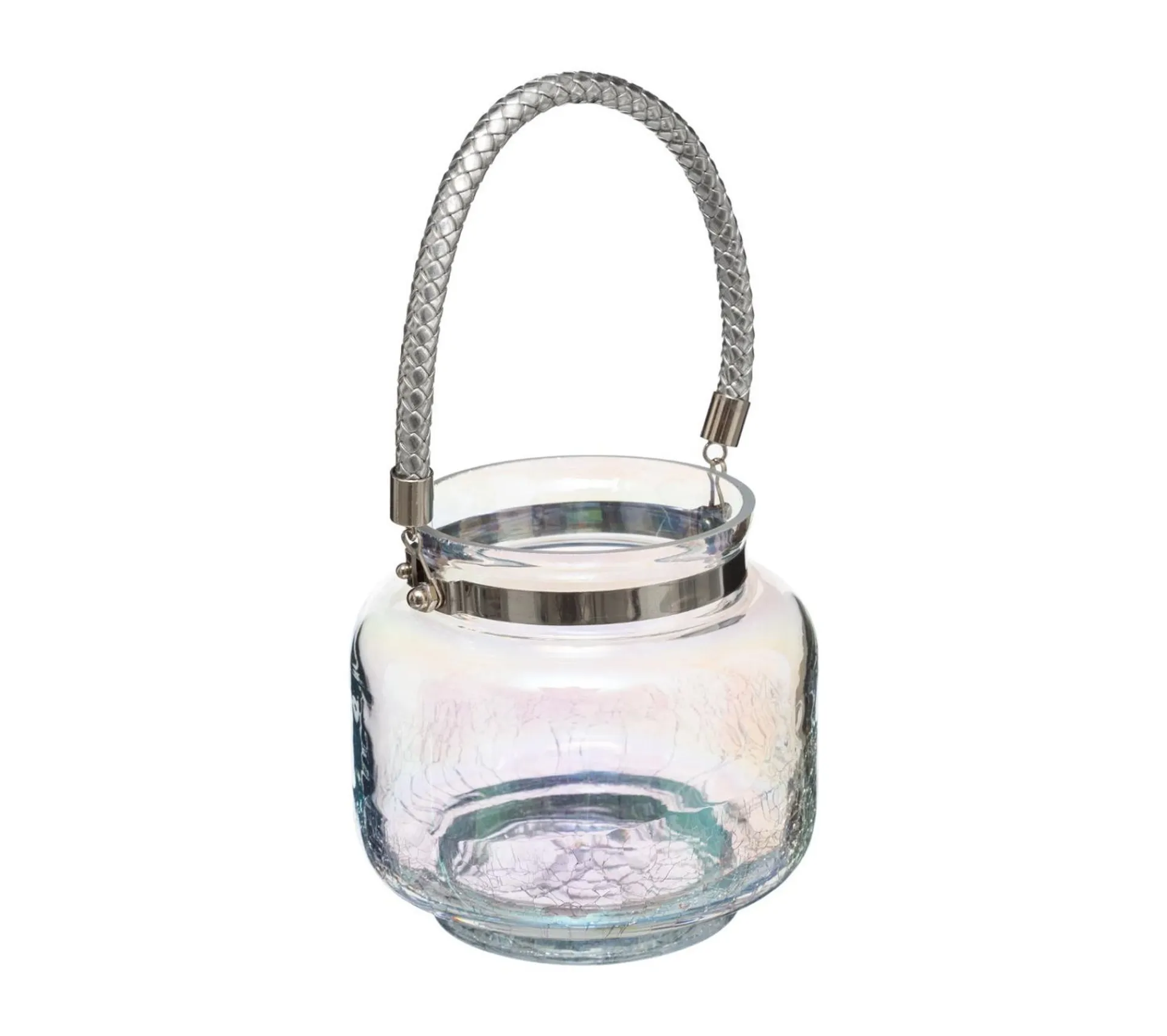 Outlet FEERIC LIGHTS AND CHRISTMAS Bougeoir Photophore Lanterne En Verre Craquele Blanc