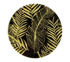 Shop FEERIC LIGHTS AND CHRISTMAS Photophore Support A Bougie Plaque En Verre Noir Et Or Imprime Jungle D 30 Cm