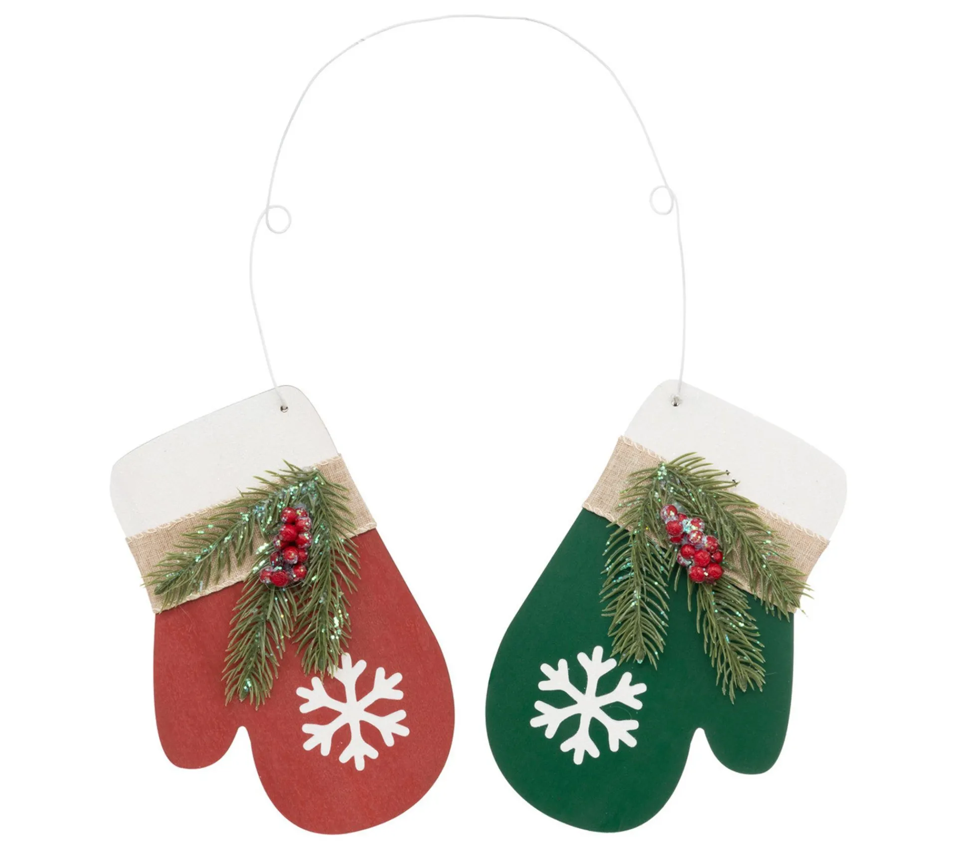 Clearance FEERIC LIGHTS AND CHRISTMAS Suspension De Noël Paire De Moufles Rouge Et Vert En Bois Avec Déco H 38 Cm