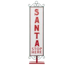 Sale FEERIC LIGHTS AND CHRISTMAS Déco De Noël Pancarte Santa En Metal Blanc Et Rouge H 86 Cm