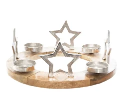Store FEERIC LIGHTS AND CHRISTMAS Photophore De Noël Design Bois Rond Terre Sauvage - Argent