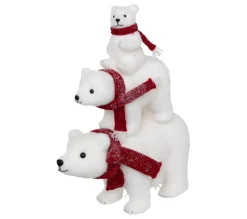 Discount FEERIC LIGHTS AND CHRISTMAS Déco De Noël Pyramide 3 Ours Blanc Paillete Avec Echarpe Rouge L 36 X H 43 Cm