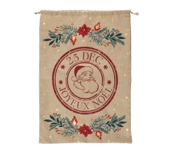 Hot FEERIC LIGHTS AND CHRISTMAS Grande Hotte Beige Ficelle Imprimee Poinsettia 50 X 70 Cm