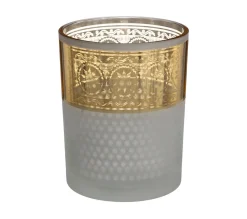 Clearance FEERIC LIGHTS AND CHRISTMAS Bougeoir Photophore En Verre Mat Et Brillant Dore H 12 Cm
