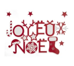 Best Sale FEERIC LIGHTS AND CHRISTMAS Sticker Floque Sur Vitre Joyeux Noël - Rouge Et Blanc
