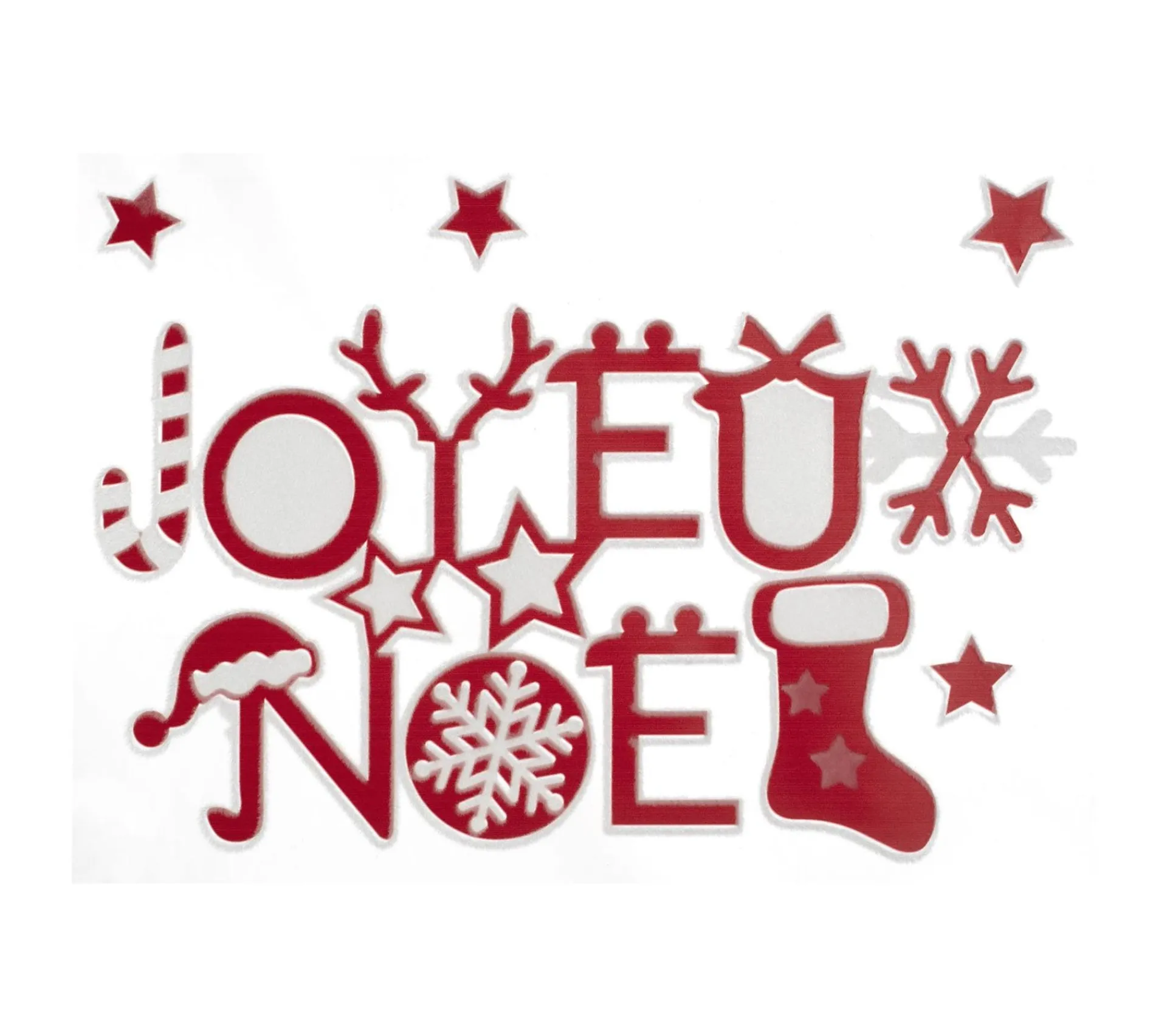 Best Sale FEERIC LIGHTS AND CHRISTMAS Sticker Floque Sur Vitre Joyeux Noël - Rouge Et Blanc