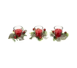 Fashion FEERIC LIGHTS AND CHRISTMAS Centre De Table 3 Bougies Rouges Avec Déco Et Feuillage 180 G