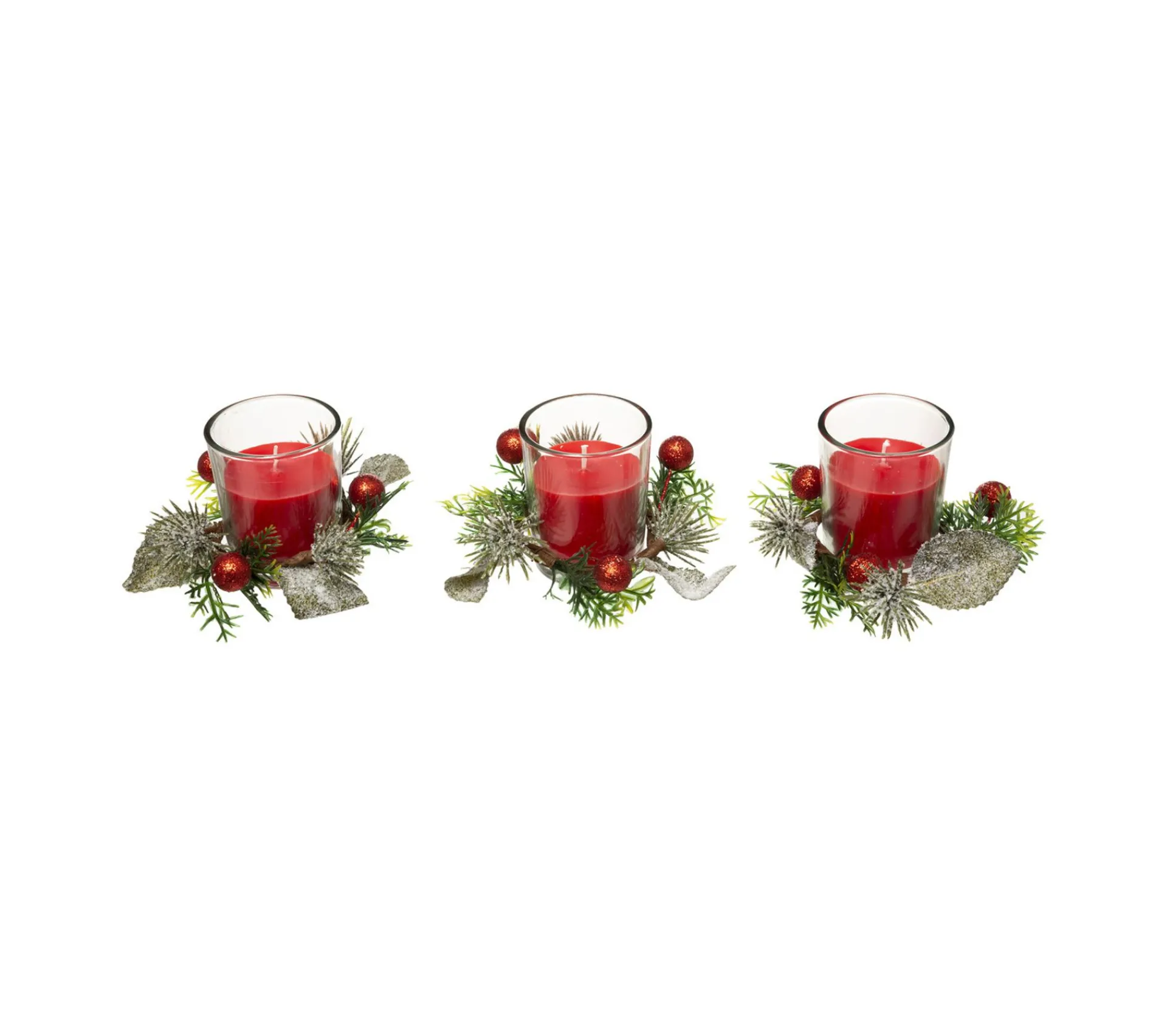 Fashion FEERIC LIGHTS AND CHRISTMAS Centre De Table 3 Bougies Rouges Avec Déco Et Feuillage 180 G