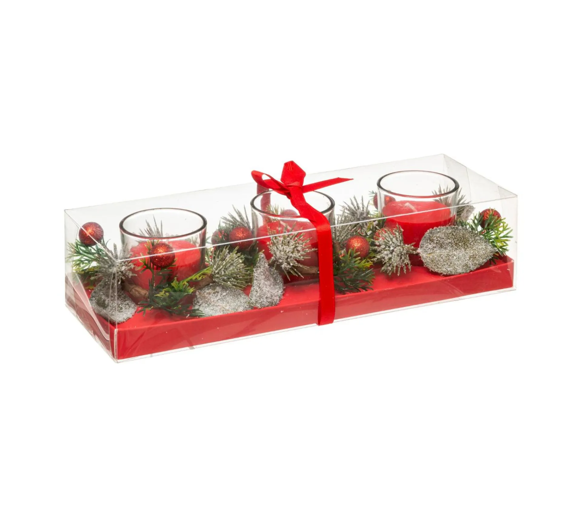 Fashion FEERIC LIGHTS AND CHRISTMAS Centre De Table 3 Bougies Rouges Avec Déco Et Feuillage 180 G