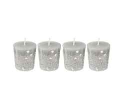 Online FEERIC LIGHTS AND CHRISTMAS Lot De 4 Bougies Votive Argent Etoiles Et Paillettes D 4 Cm