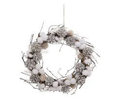 Best FEERIC LIGHTS AND CHRISTMAS Couronne De Noël En Bois Lumineuse A Led Branches Fleurs De Coton D 35 Cm