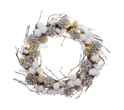 Best FEERIC LIGHTS AND CHRISTMAS Couronne De Noël En Bois Lumineuse A Led Branches Fleurs De Coton D 35 Cm