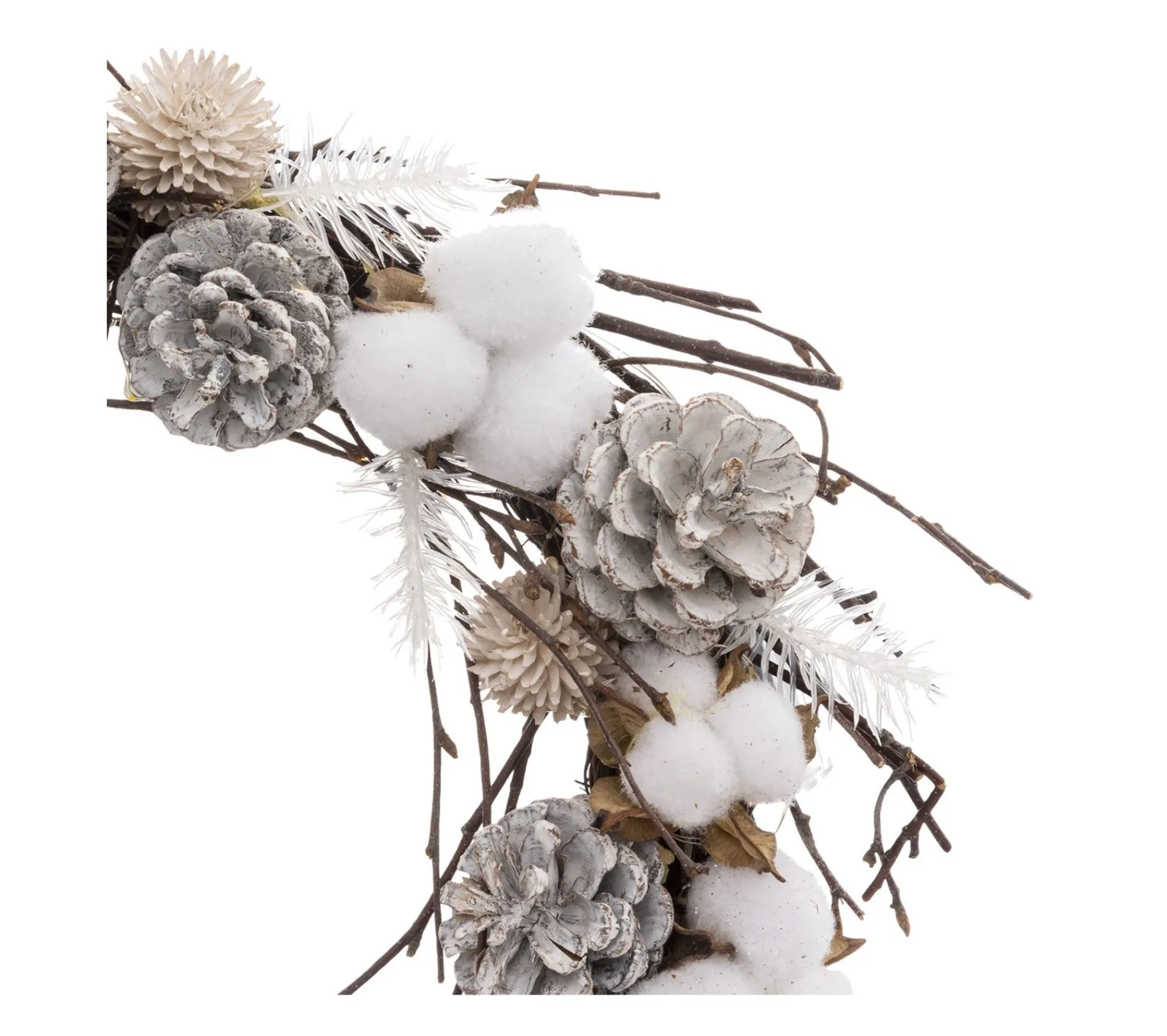 Best FEERIC LIGHTS AND CHRISTMAS Couronne De Noël En Bois Lumineuse A Led Branches Fleurs De Coton D 35 Cm