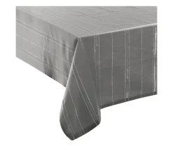 Fashion FEERIC LIGHTS AND CHRISTMAS Nappe En Coton Gris Ajoure Et Rayures Lurex Argent 140 X 240 Cm