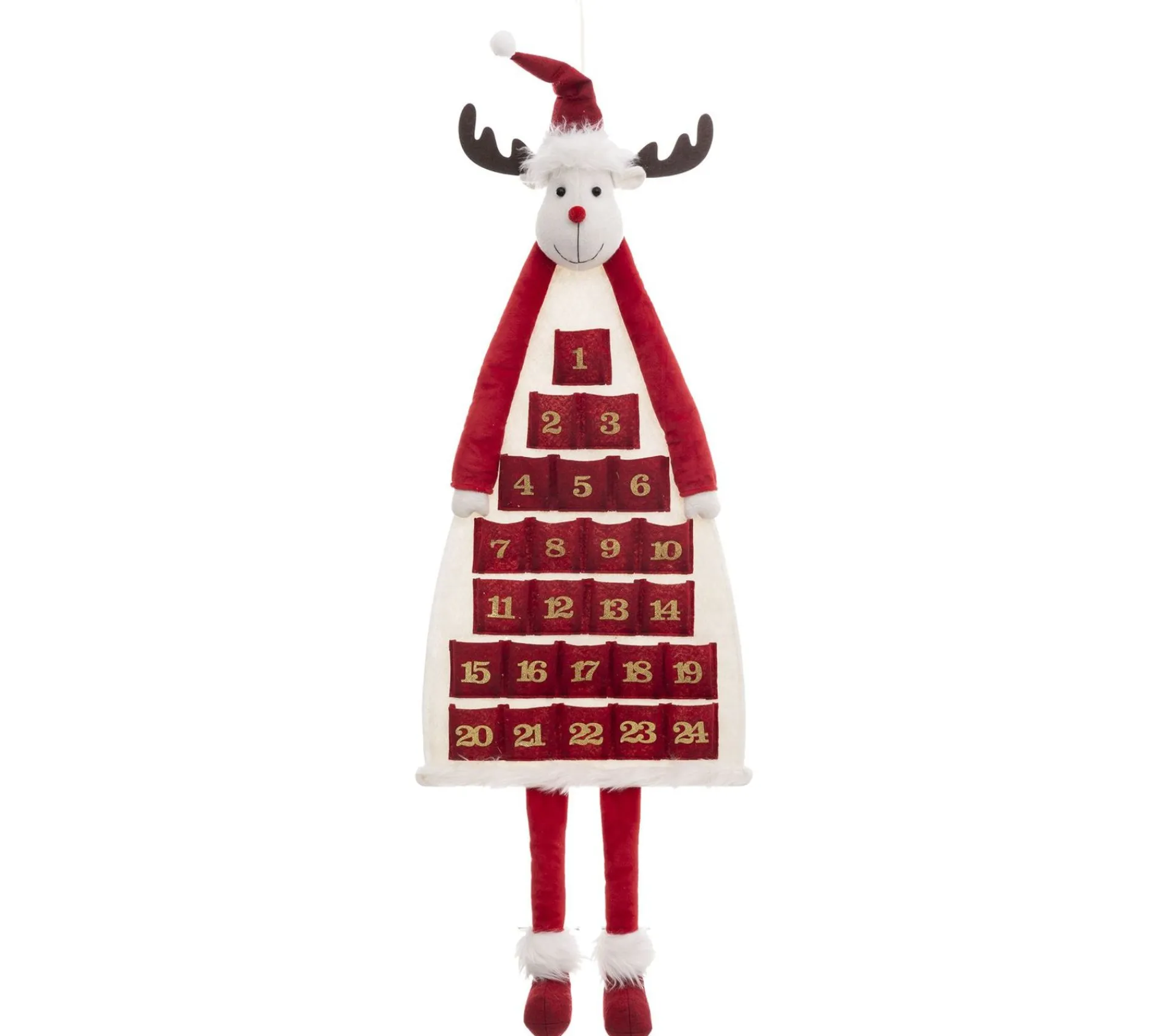 Sale FEERIC LIGHTS AND CHRISTMAS Calendrier De L'Avent Renne De Noël En Polyester A Suspendre - Longueur 99 Cm - Rouge